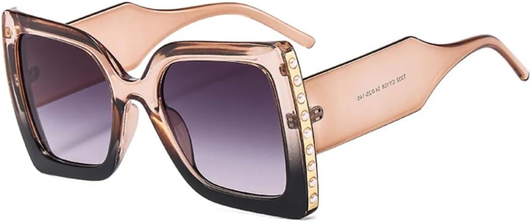 

Модные солнцезащитные очки большого размера для женщин, ретро, ​​роскошные, с жемчужной отделкой, двухцветные, с широкими дужками, мужские, UV400 VVTWSSW, Champagne Black Gray