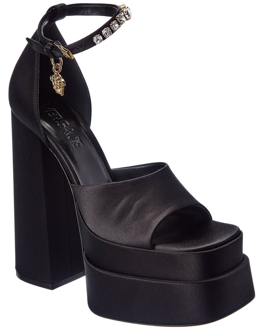 Шелковые босоножки на платформе Versace Aevitas, черный