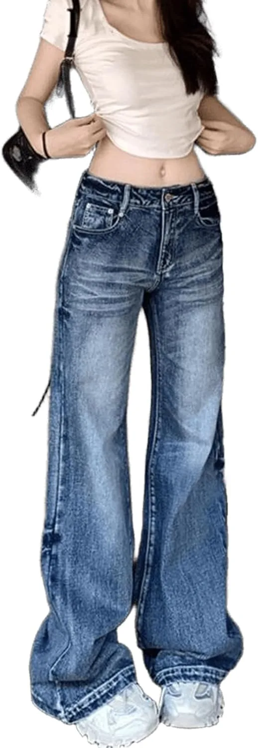 

Ретро потертые джинсы с высокой талией и расклешенным низом LREUIP