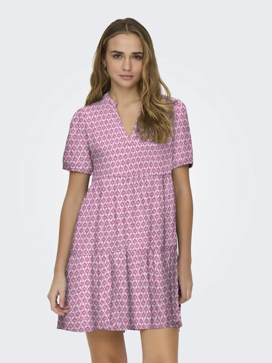 

Летнее платье ONLNORA S/S LOOSE DRESS PTM "с воланом Only, цвет Strawberry Moon Aop:Resort Ikat