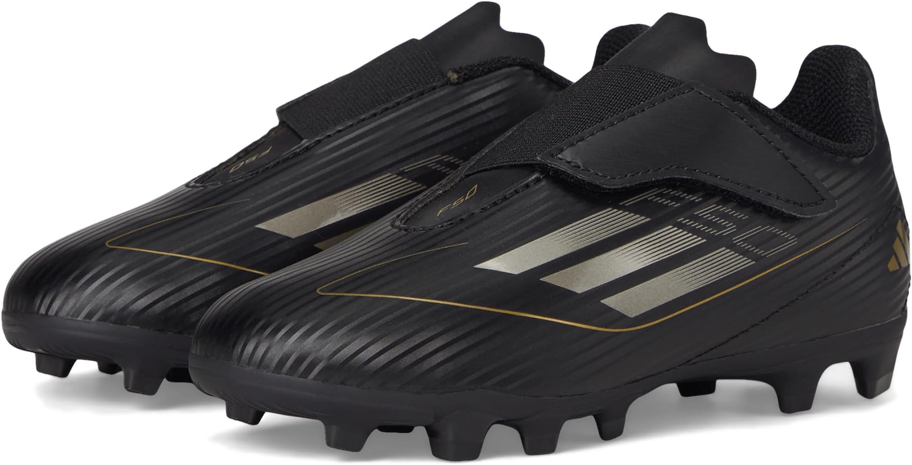 

Кроссовки Adidas Kids F50 Club Velcro Football Boots Flexible Ground, Black/Iron Metallic/Gold Metallic
