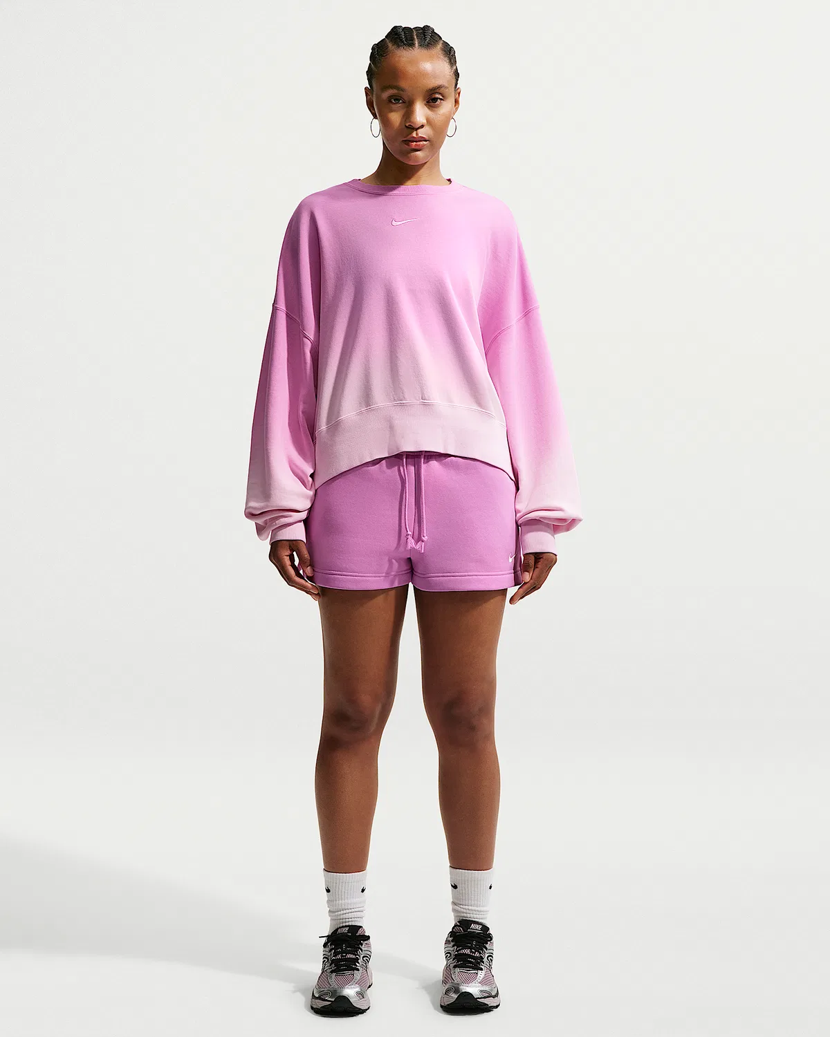 Женский оверсайз свитшот с круглым вырезом Nike Sportswear Phoenix Fleece, Pink Foam/Light Magenta/Light Magenta — фото 4