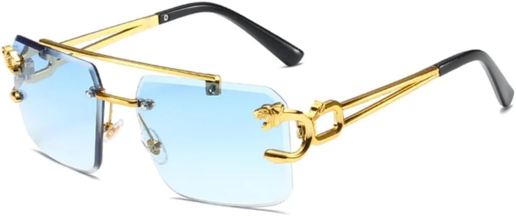 

Солнцезащитные очки с защитой UV400 | Без оправы, панк, металл, золотистый леопардовый принт | для женщин и мужчин, для занятий спортом на открытом воздухе и вождения DSVIGF, Gold-lightblue