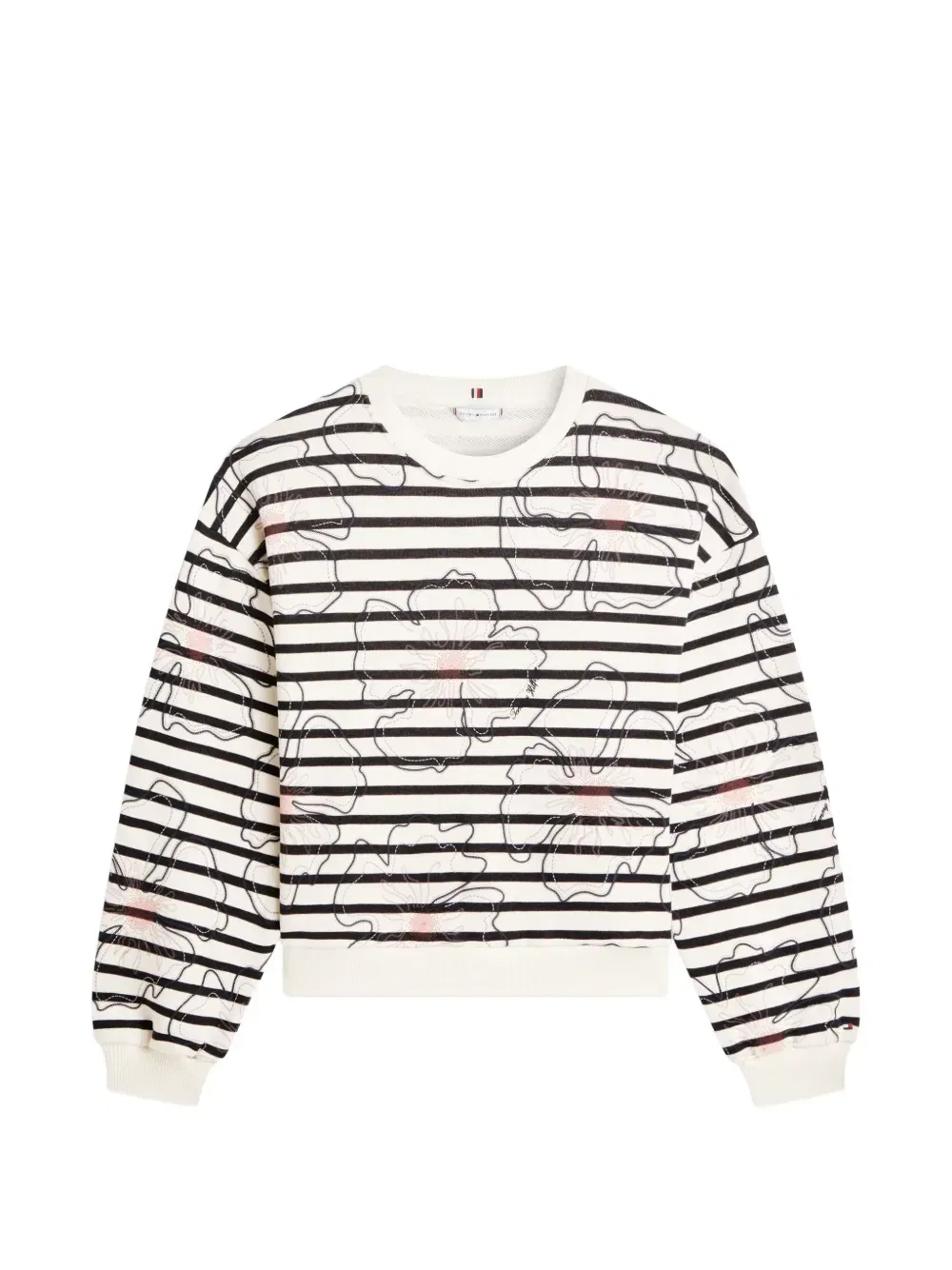 Хлопковый свитшот в горизонтальную полоску с цветочной вышивкой Tommy Hilfiger, бежевый
