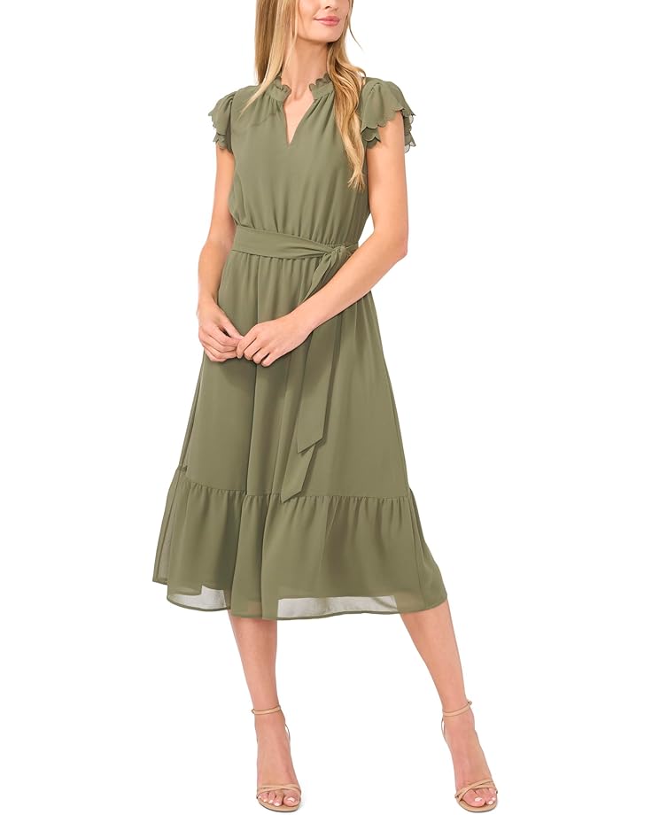 

Платье CeCe Double Ruffle Scalloped Sleeve Midi Dress, цвет Dark Clover