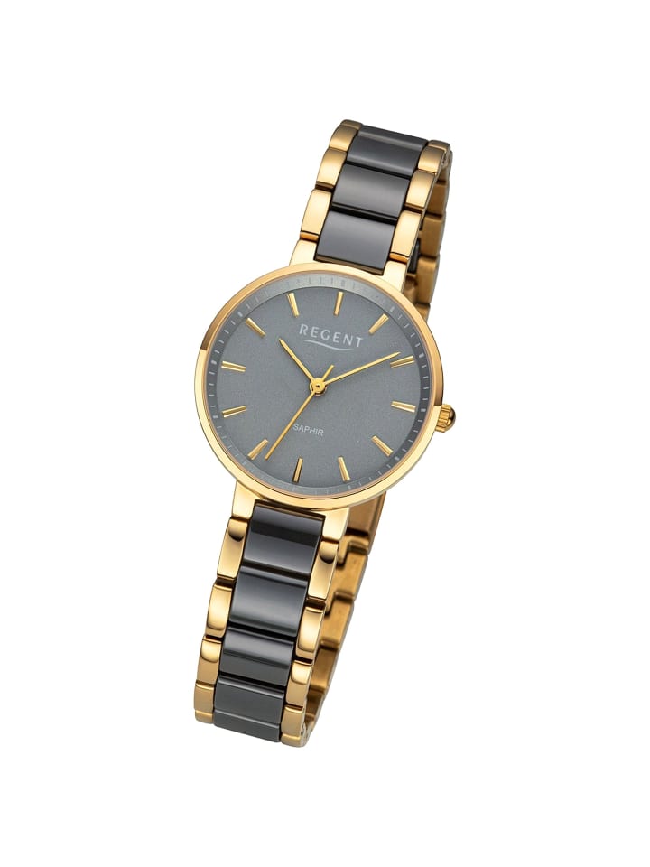 

Аналоговые наручные часы Regent, металлический браслет, золотисто-черные, малый размер (примерно 30 мм)