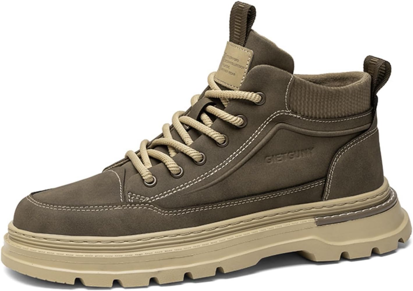 

Мужские винтажные высокие кеды, противоскользящие кожаные с толстой подошвой, модные повседневные ботинки до щиколотки для улицы Aokisx, хаки