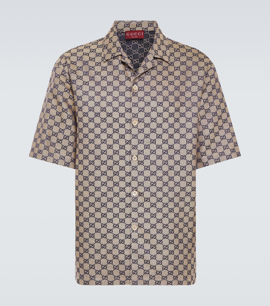 

GG Canvas рубашка для боулинга из смесового льна Gucci, Oatmilk/Blue