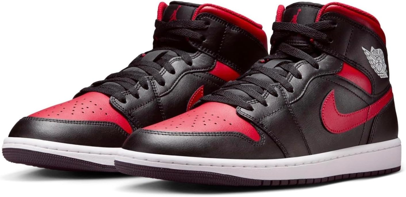 Кроссовки мужские NIKE Air Jordan 1 Mid, белый/черный/красный — фото 3