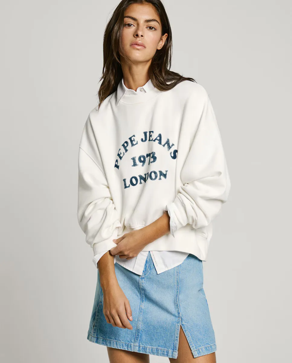 

Женская толстовка с круглым вырезом и напечатанным логотипом Pepe Jeans, белый