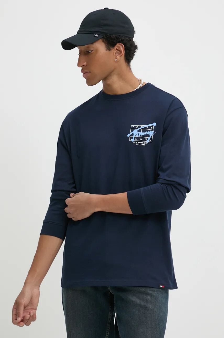 

Хлопковый топ Tommy Jeans с длинными рукавами, темно-синий