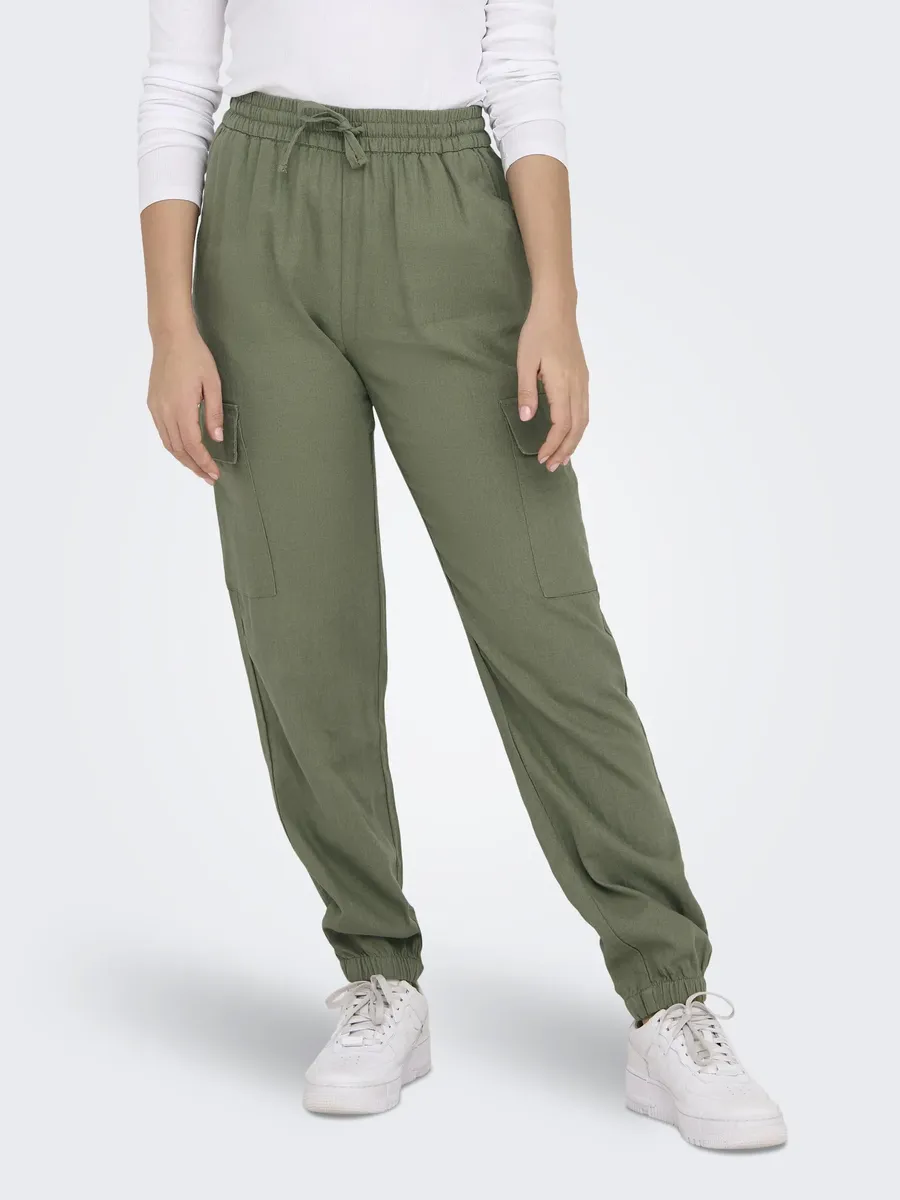 

Only брюки-карго "ONLCARO MW LIN PULL-UP CARGO PNT NOOS", зеленый