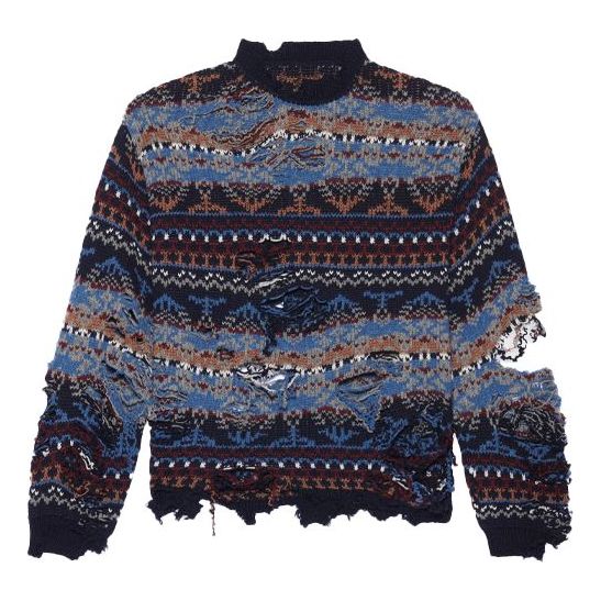 

Свитер Balenciaga Destroyed Fair Isle Wool-Blend Jumper 'Blue', синий