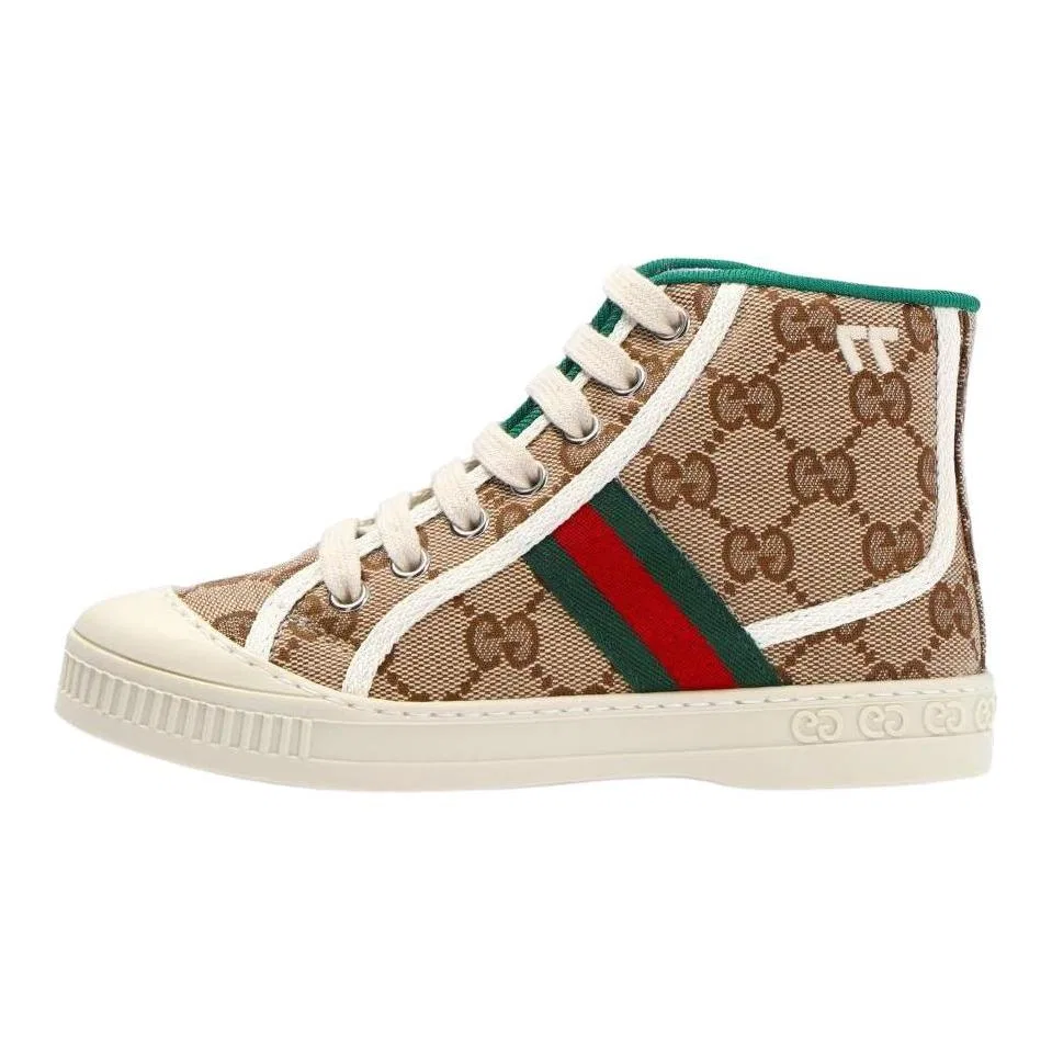 Детские кроссовки для скейтбординга GUCCI Tennis 1977 High Top бежево-коричневые