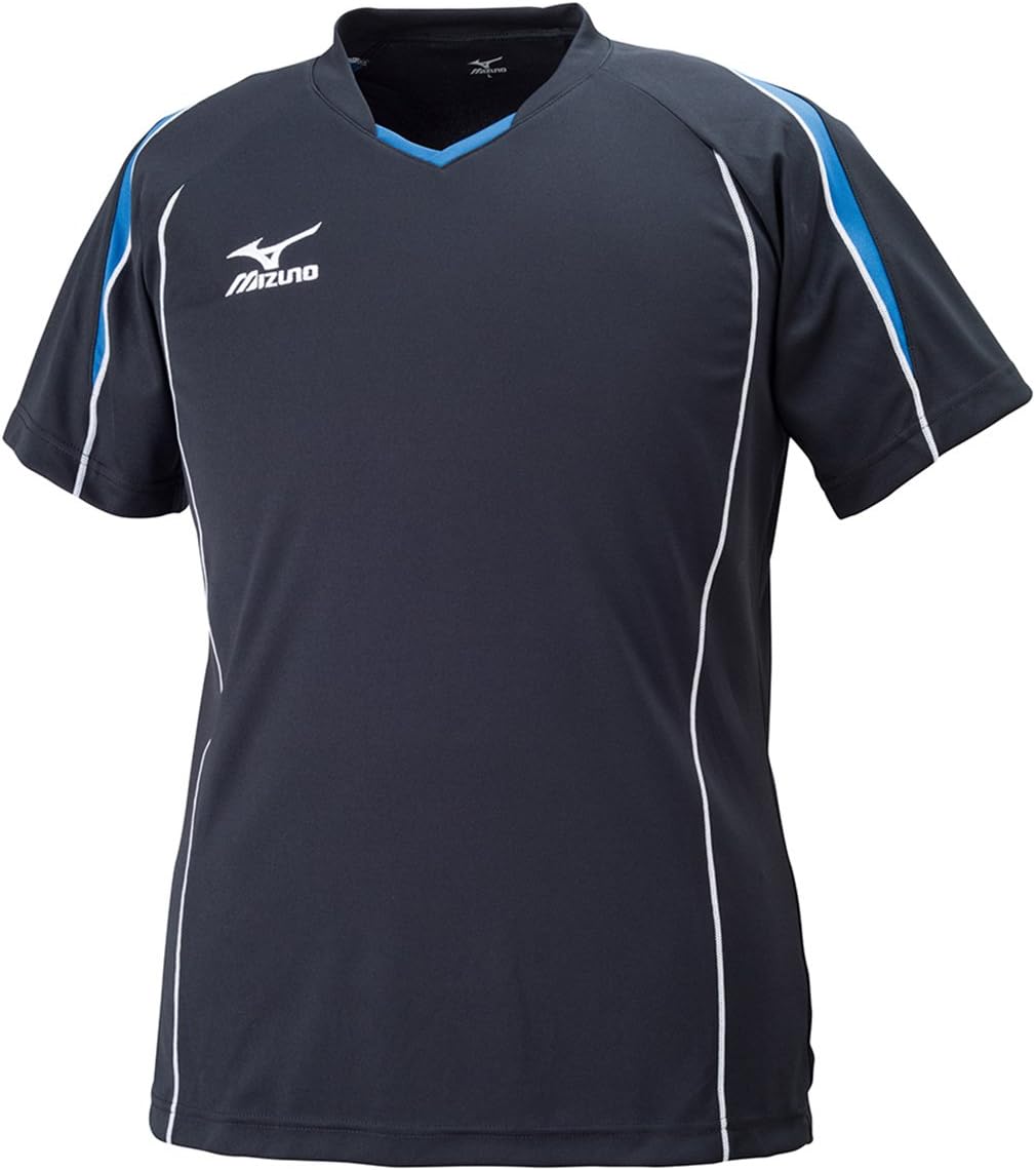 

Волейбольная футболка Mizuno V2MA6087, тренировочная футболка, короткий рукав, впитывает пот, быстро сохнет, сухая, облегающий крой, унисекс, черный/синий