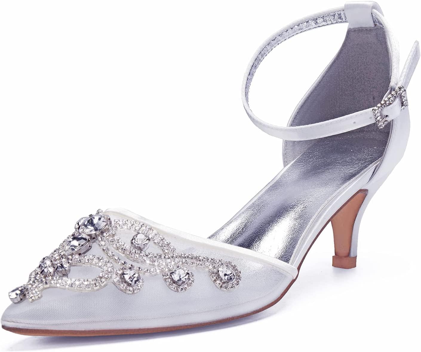 

Туфли на каблуке для женщин, свадебная обувь для женщин, удобные атласные с сеткой, каблук для невесты, плоские остроносые свадебные туфли с кристаллами для вечеринок и танцев (Цвет: серебристый, Размер: 9 UK) Generic