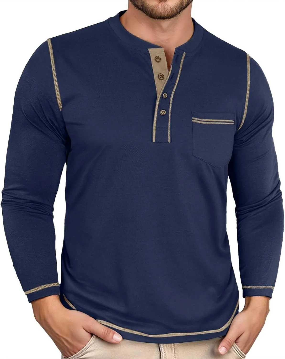 

Мужская футболка Slim Fit Casual Athletic Lightweight Henley с карманами