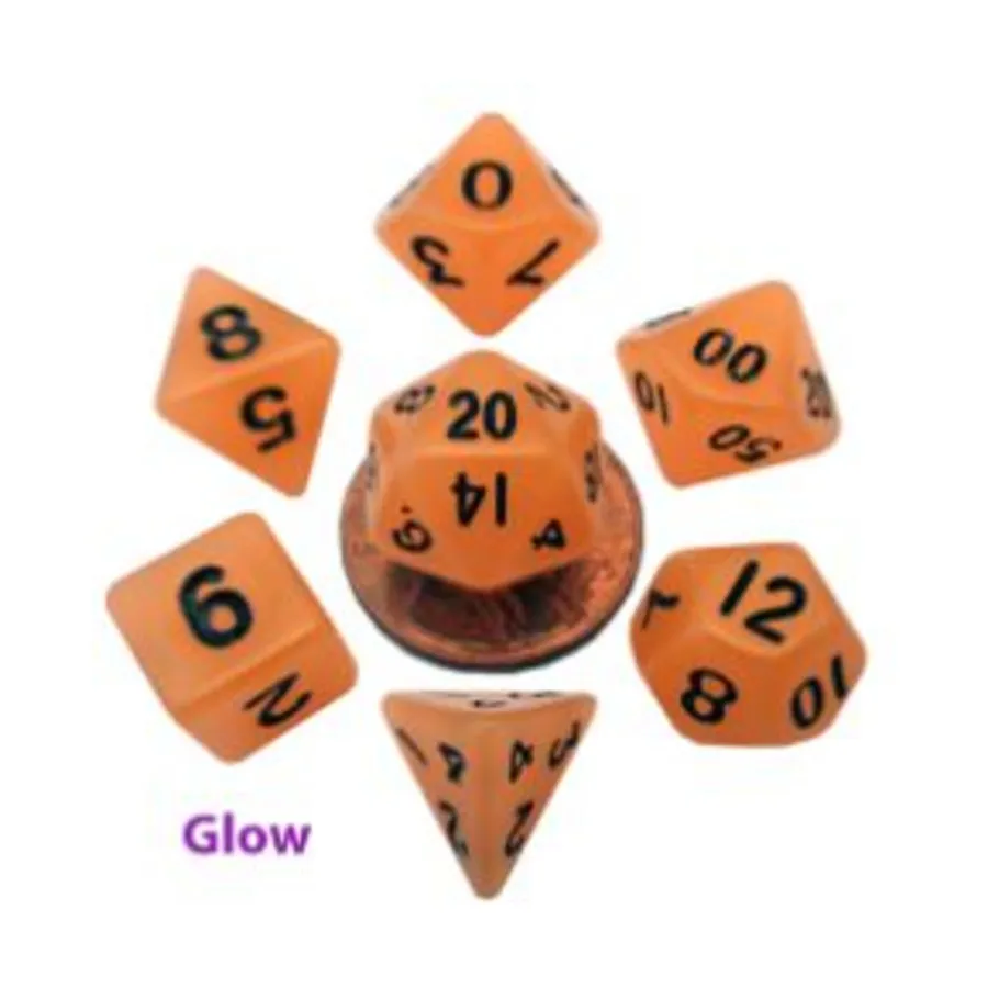 

Набор мини-многогранных кубиков — светящийся оранжевый с черным (7), Mini-Dice (Metallic Dice Games)