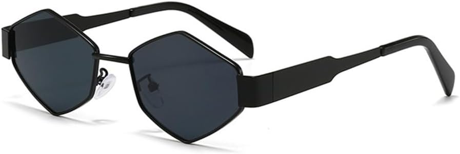 

Солнцезащитные очки многоугольной формы для женщин, солнцезащитные очки ромбовидной формы для женщин, ретро-винтажные металлические очки с бриллиантами HDUBFY, Black Gray