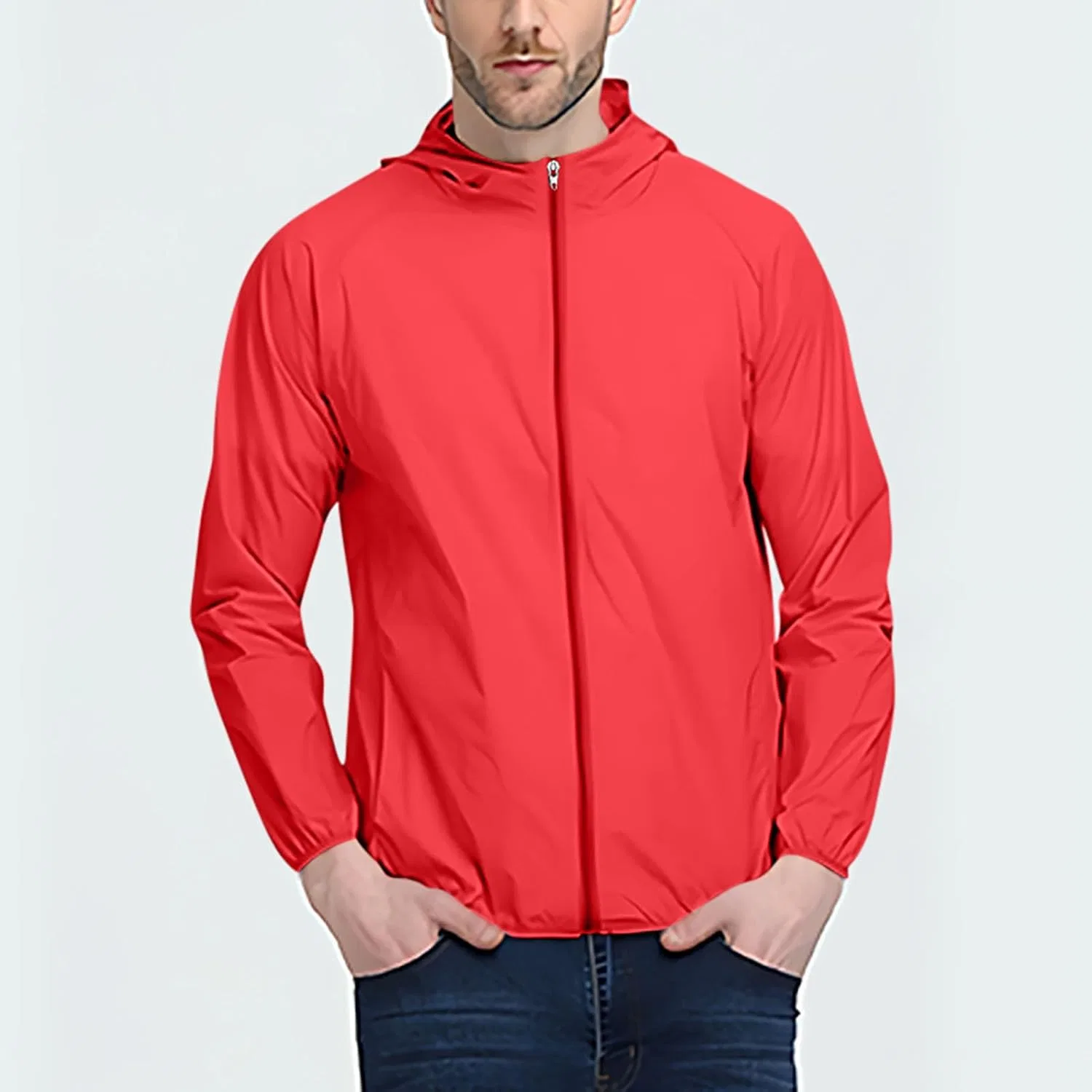 Мужская куртка UPF 50+ с длинным рукавом, молнией, капюшоном, Red — фото 2