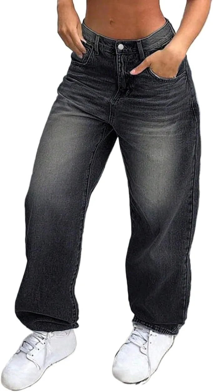 Женские классические джинсы Loose Stacked Straight Leg Generic, темно-серый