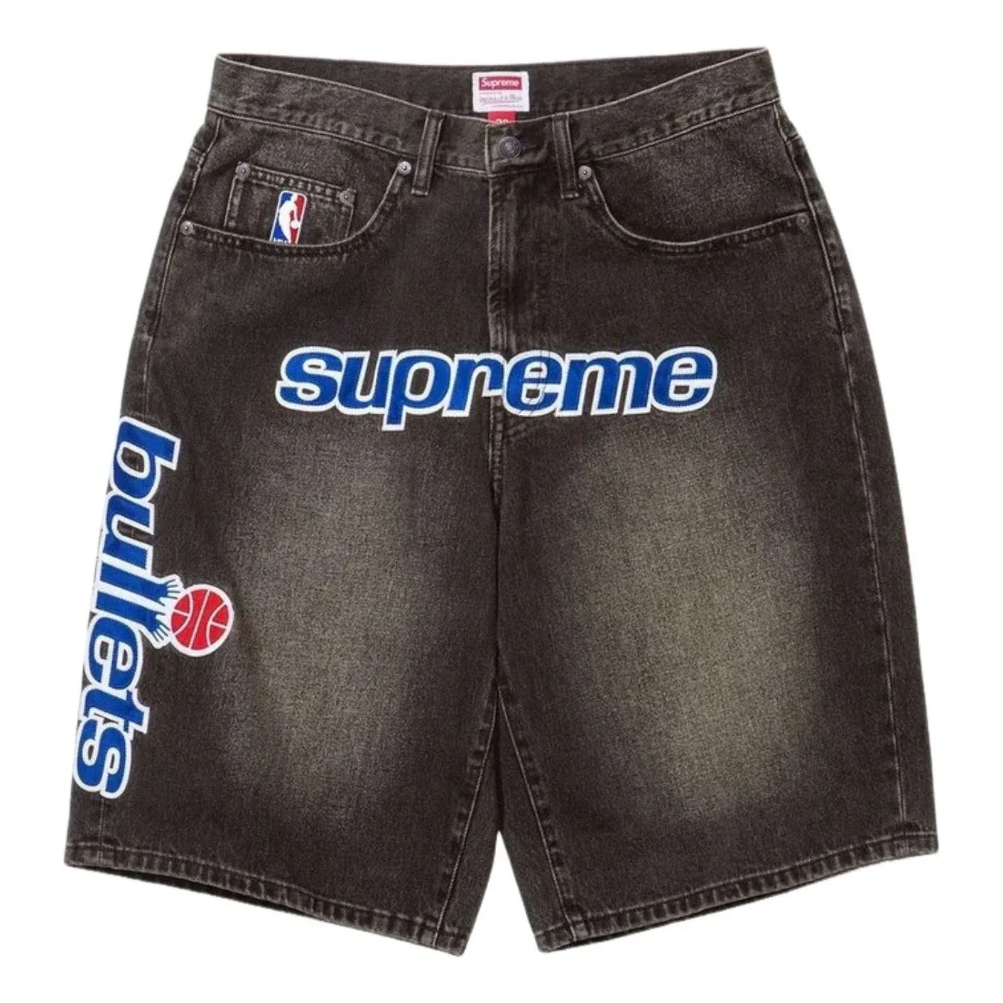 Шорты Supreme x Mitchell & Ness SS26 Washington Bullets Baggy Denim Short 'Washed Black' SUP-SS26-280, черный