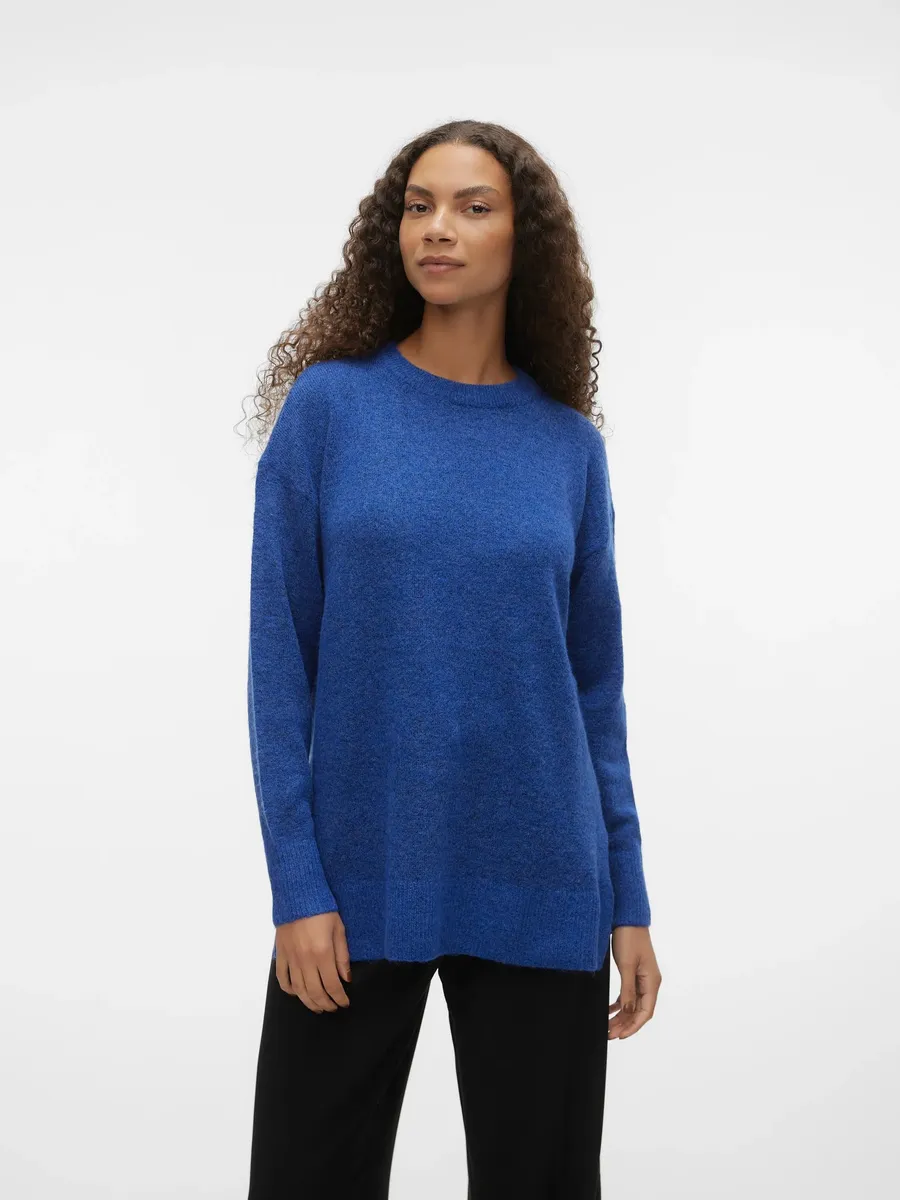 

Вязаный свитер Vero Moda "VMFILUCA LS O-NECK LONG PULLOVER GA NOOS", синий