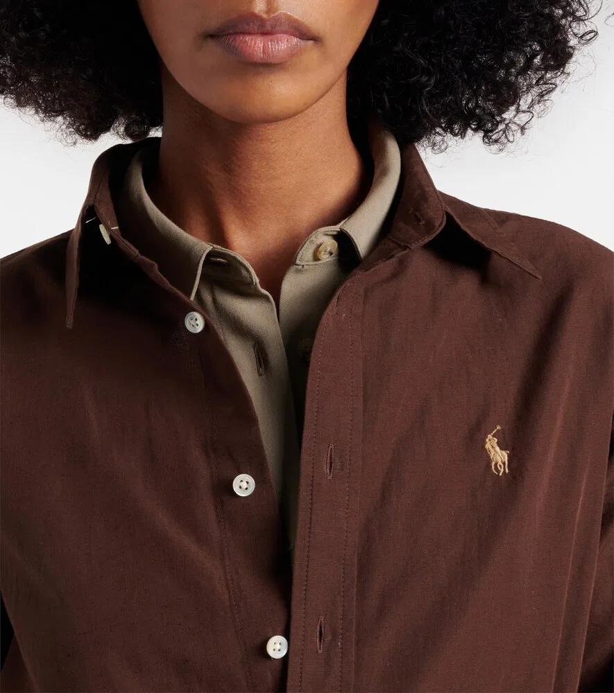 Платье-рубашка из хлопка и льна Polo Ralph Lauren, коричневый — фото 4