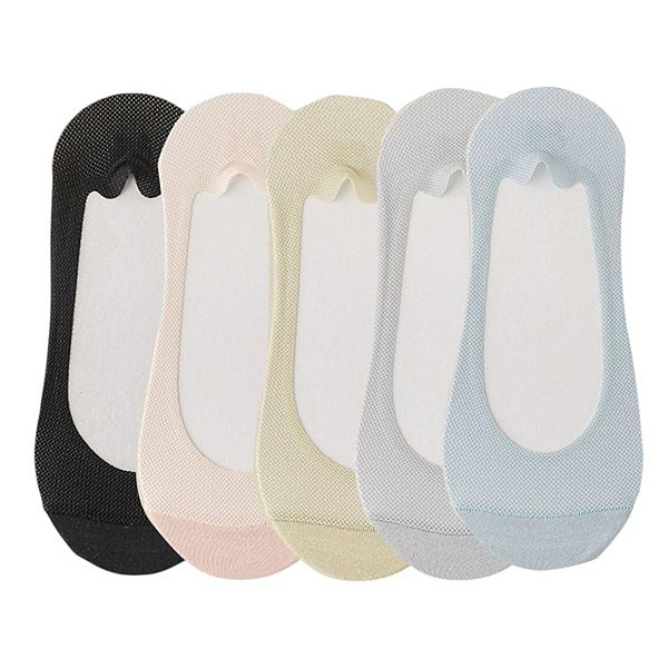 

5 пар женских носков без видимости с сетчатыми вставками, низкий вырез, хлопковая подкладка, противоскользящий дизайн Anna-Kaci, Pink Gray Green