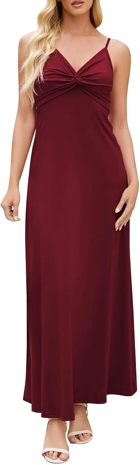 Платья для гостей на свадьбе: элегантное коктейльное платье в итальянском стиле с перекрученным передом, V-образным вырезом и тонкими бретелями, вечернее платье-сарафан Generic, A01 Wine