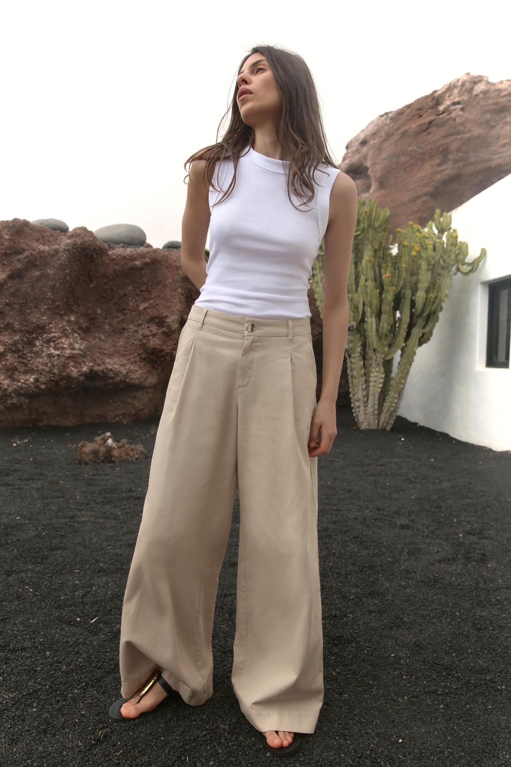 

Широкие брюки на штопке ZARA, песочный