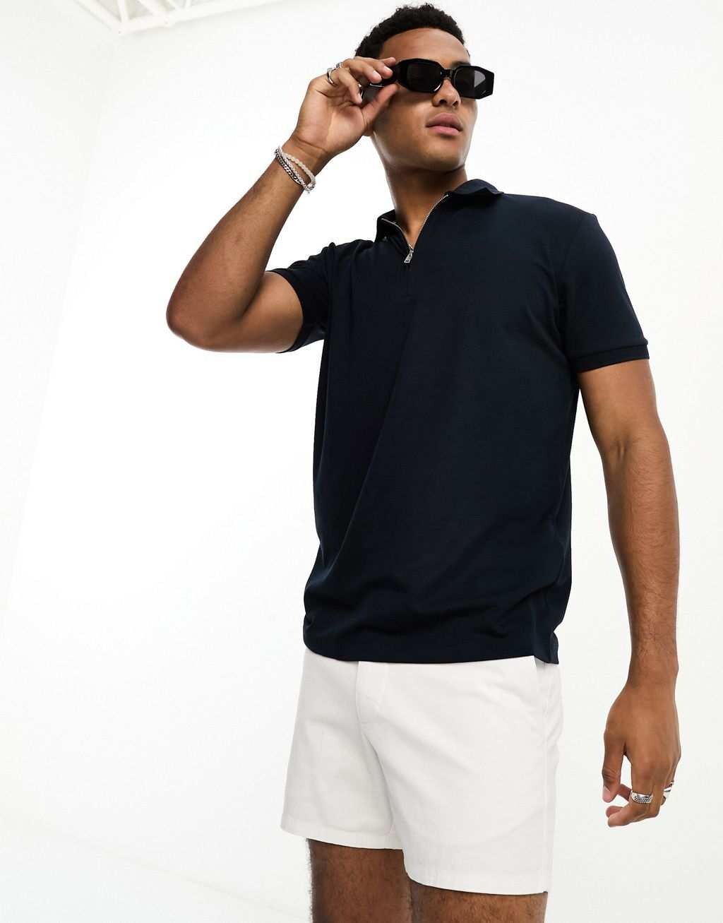 

Темно-синяя рубашка-поло с полумолнией Selected Homme