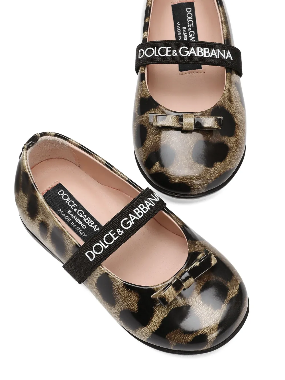 Балетки с бантом и леопардовым принтом Dolce & Gabbana Kids, коричневый — фото 4