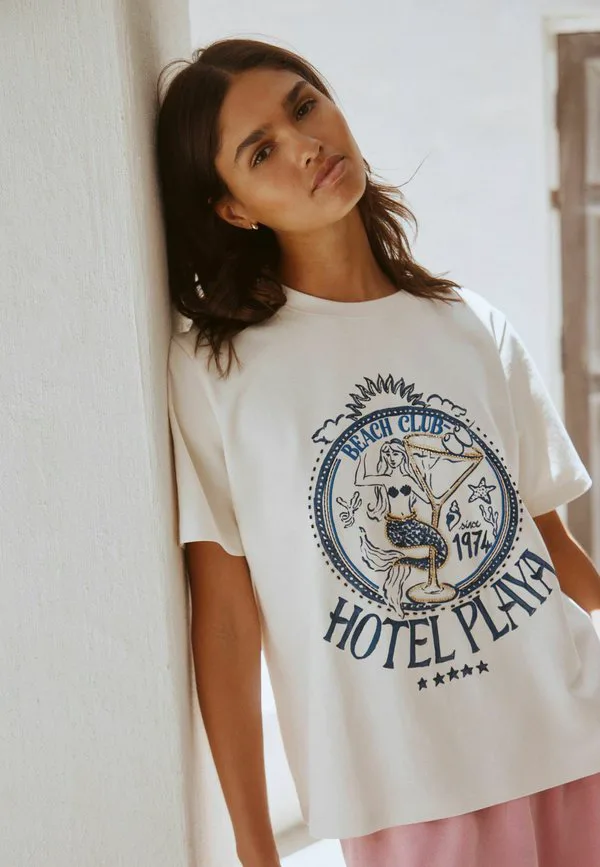 Футболка с коротким рукавом и круглым вырезом, с принтом Next, White Blue Mermaid Embroidered Graphic — фото 3