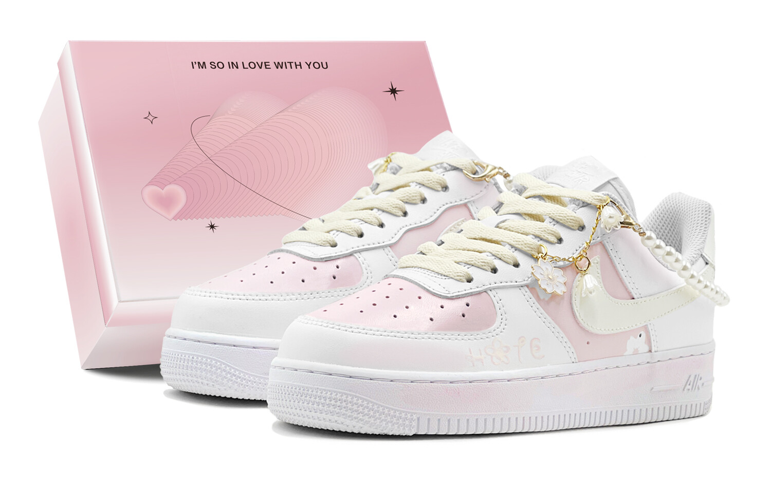 

Кроссовки Nike Air Force 1 Skateboard Shoes Women's Low-Top White Pink, розовый