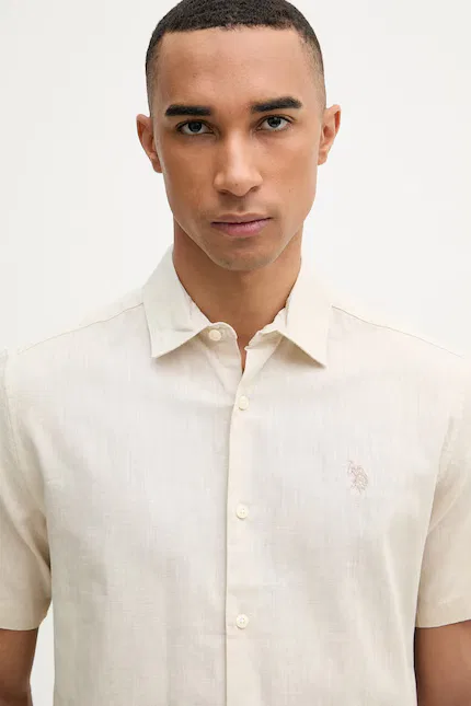 Рубашка с коротким рукавом Linen Blend SS U.S. Polo Assn., бежевый — фото 4