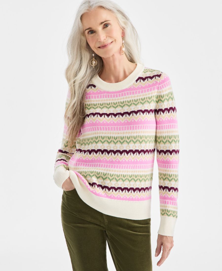 

Женский свитер с круглым вырезом и узором Фэр-Айл, размеры PXS-4X Style & Co, Fairisle