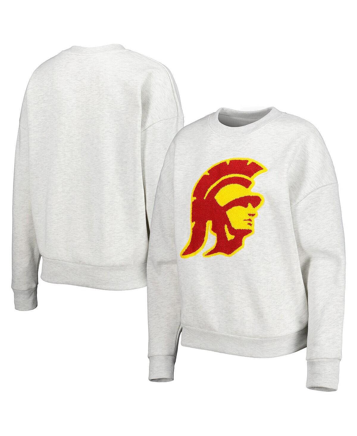 

Женский флисовый пуловер с синельными нашивками USC Trojans Heather Grey, толстовка Gameday Couture