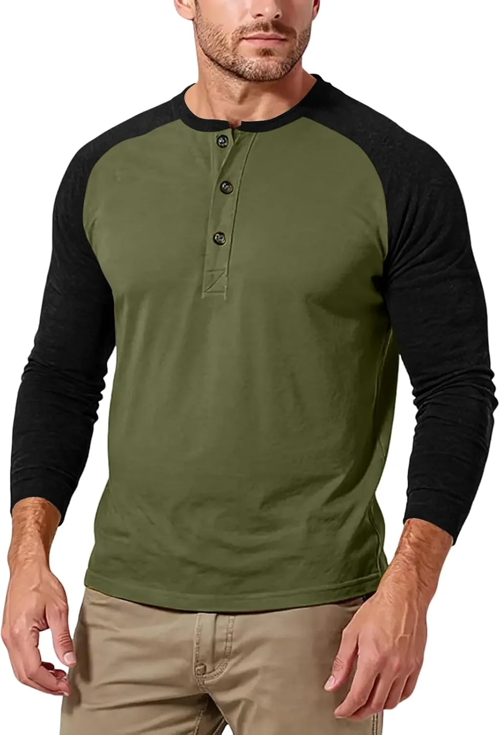 

Мужская футболка Henley с длинным рукавом Color Block FQZWONG