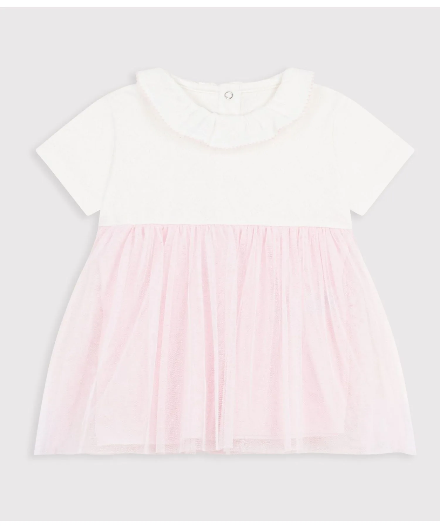 Детское платье-туника из тюля с сердечками PETIT BATEAU бело-розовое