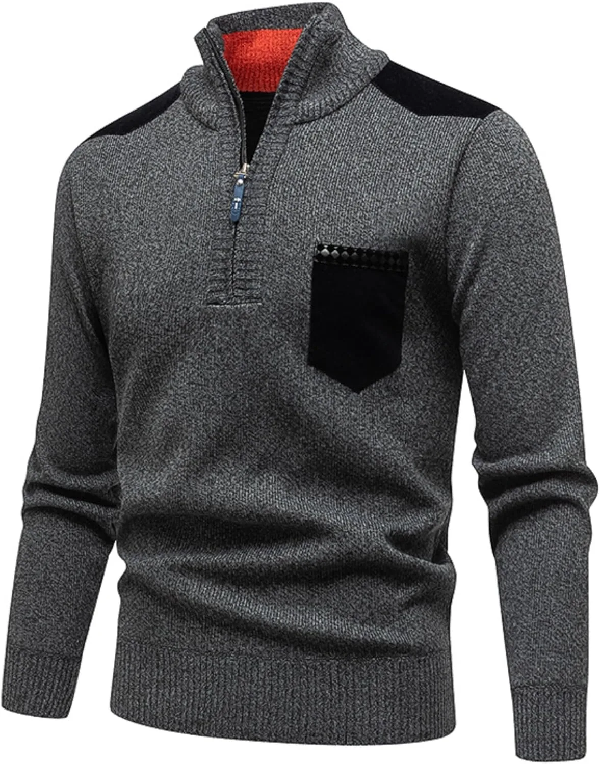 Мужской свитер с четвертью молнии Slim Texture Knitted с нагрудным карманом