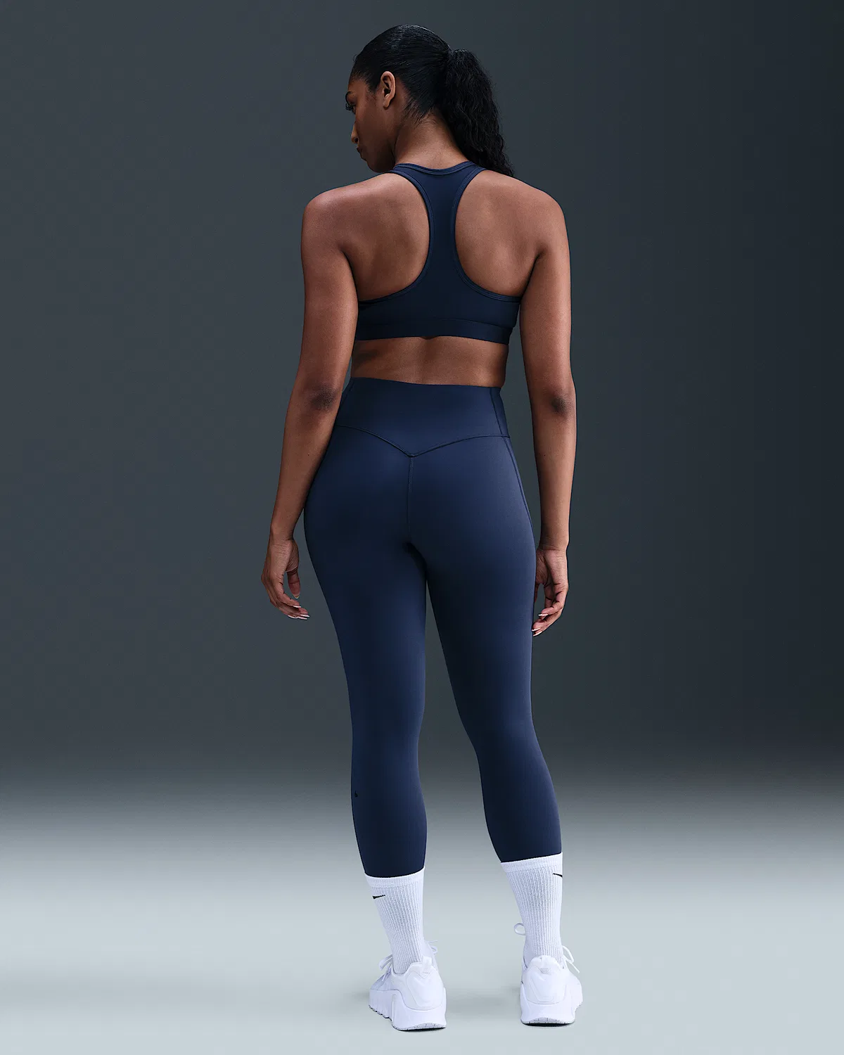 Женские леггинсы Nike Universa с высокой талией 7/8, без переднего шва, Midnight Navy/Midnight Navy/Dark Obsidian — фото 4