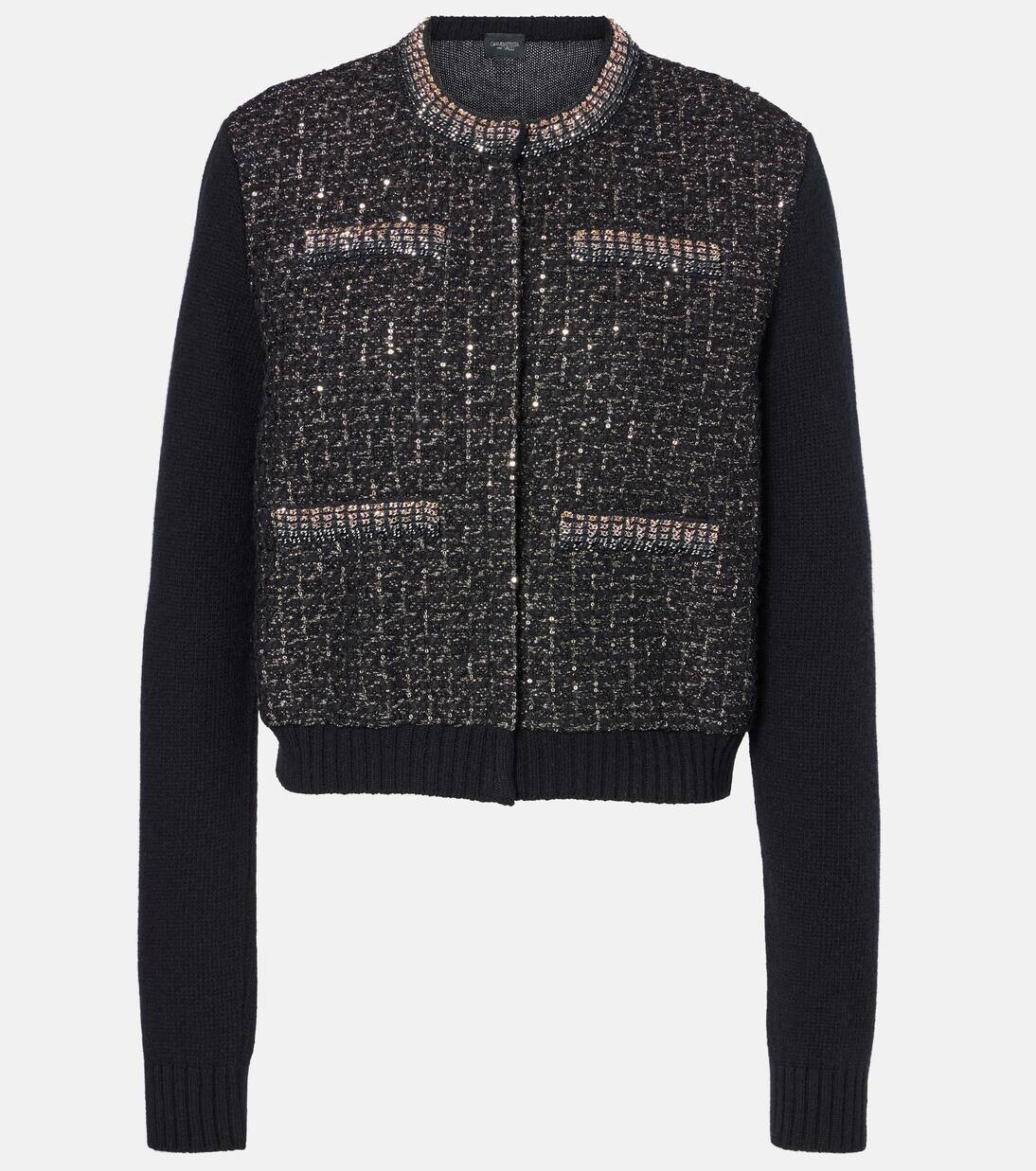 

Кардиган из шерсти с пайетками Giambattista Valli, цвет black/silver