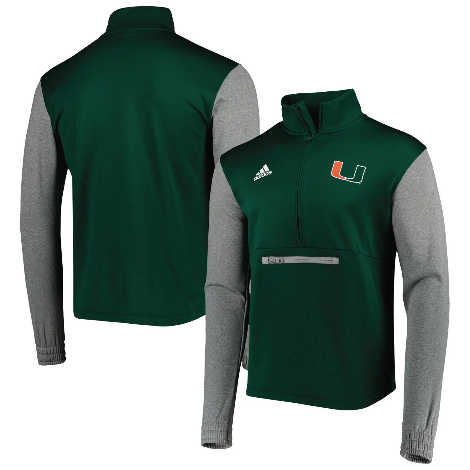 

Мужская зеленая/серая футболка Miami Hurricanes Team AEROREADY с молнией до половины adidas, Зеленый, Мужская зеленая/серая футболка Miami Hurricanes Team AEROREADY с молнией до половины adidas