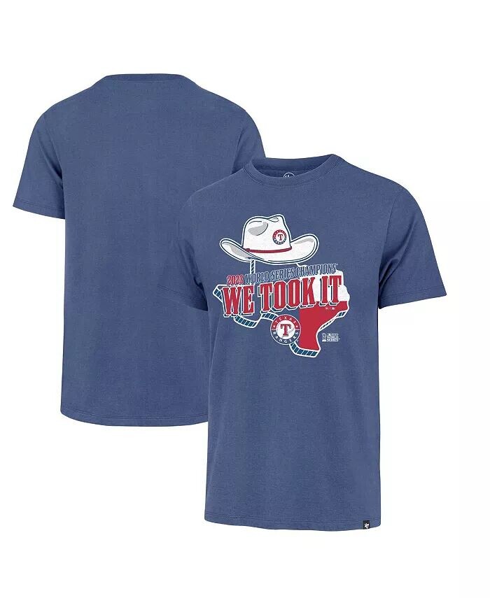 

Мужская футболка чемпионов Мировой серии 2023 года Royal Texas Rangers Franklin, местный плей-офф '47 Brand