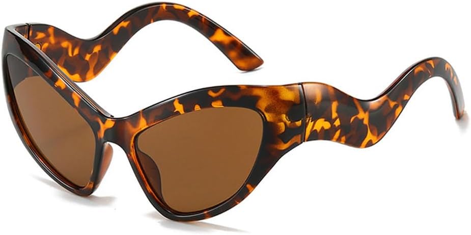 

Солнцезащитные очки в стиле «кошачий глаз» в панк-стиле для женщин, ретро, ​​роскошные, с большой оправой, модные, для активного отдыха, спорта, велоспорта, защита от ультрафиолета UV400 TKKTLLT, Leopard Brown