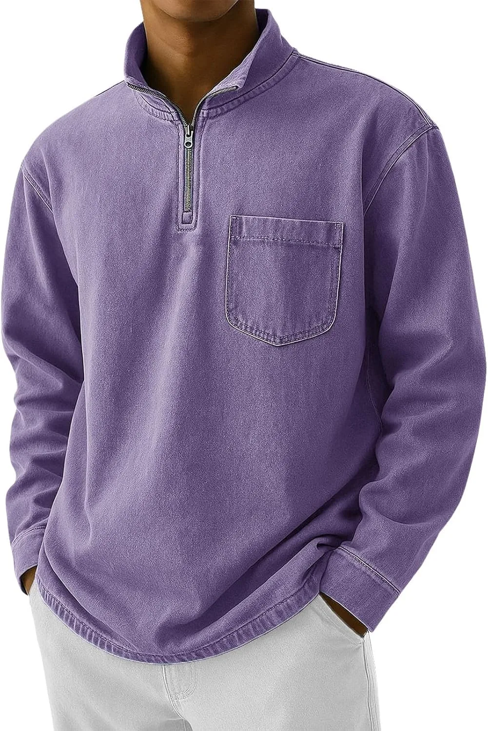 

Мужская поло с четвертью молнии, длинный рукав, свободный крой