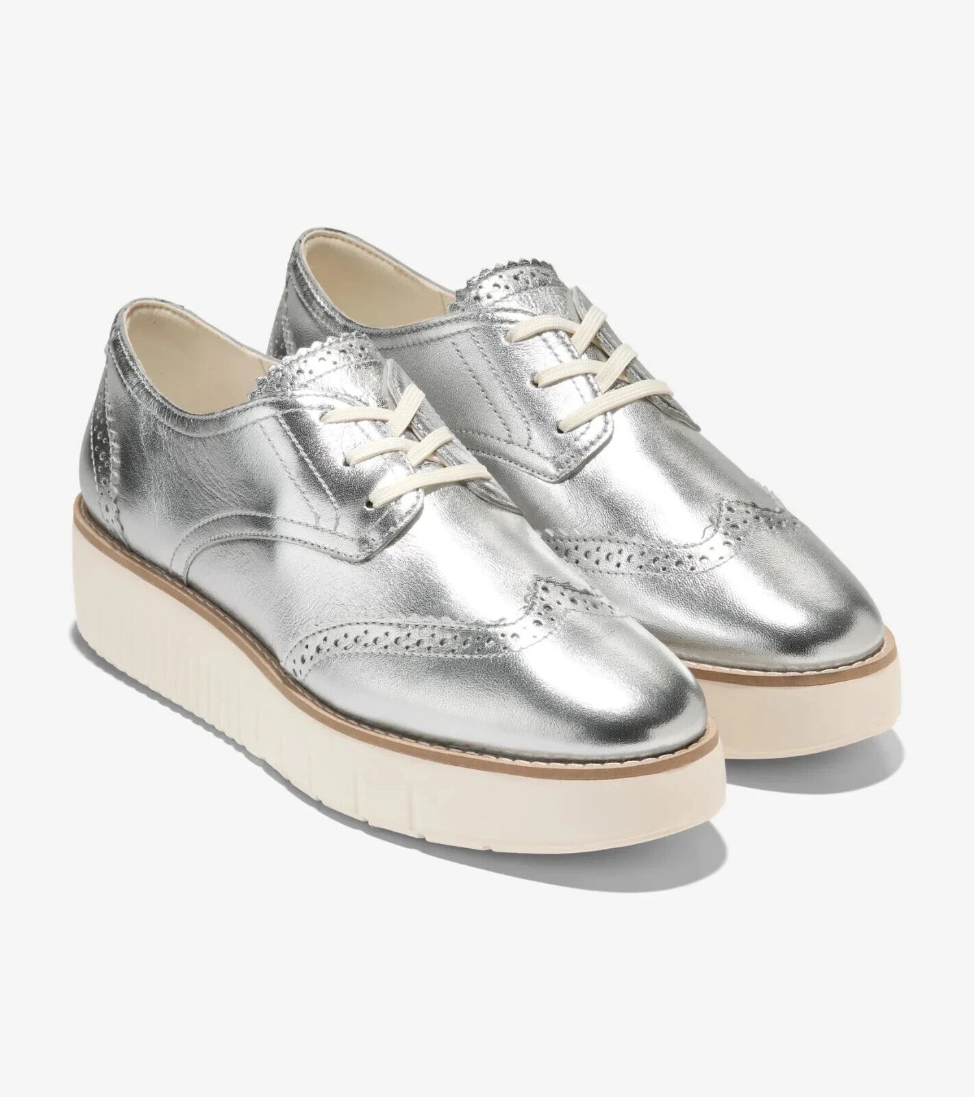 

Детские серебристые кожаные туфли Cole Haan Grand City Oxford с крылышками на платформе ZOGG413