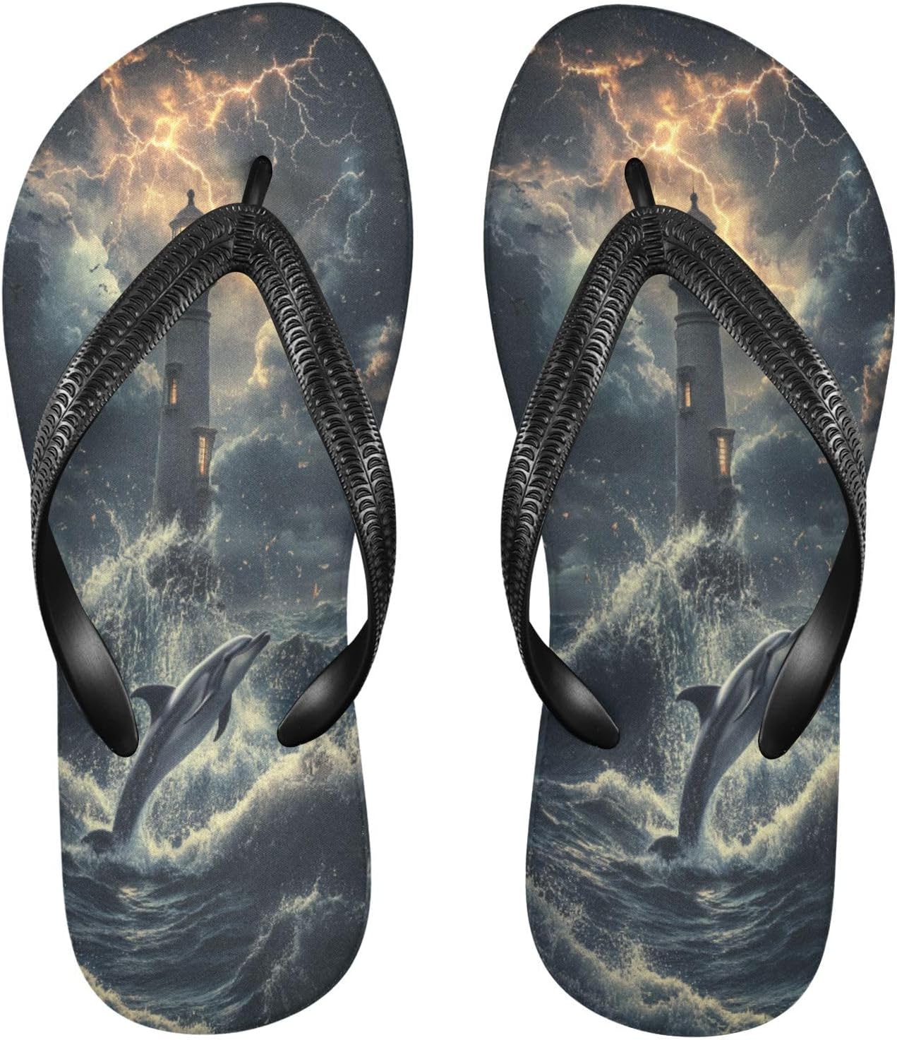 

Маяк Бури Дельфин Океан Пляжные Шлепанцы Душ Вьетнамки Сандалии Резиновые Нескользящие Летние Тапочки Обувь для Женщин и Мужчин Sinestour, Storm Dolphin Lighthouse Ocean