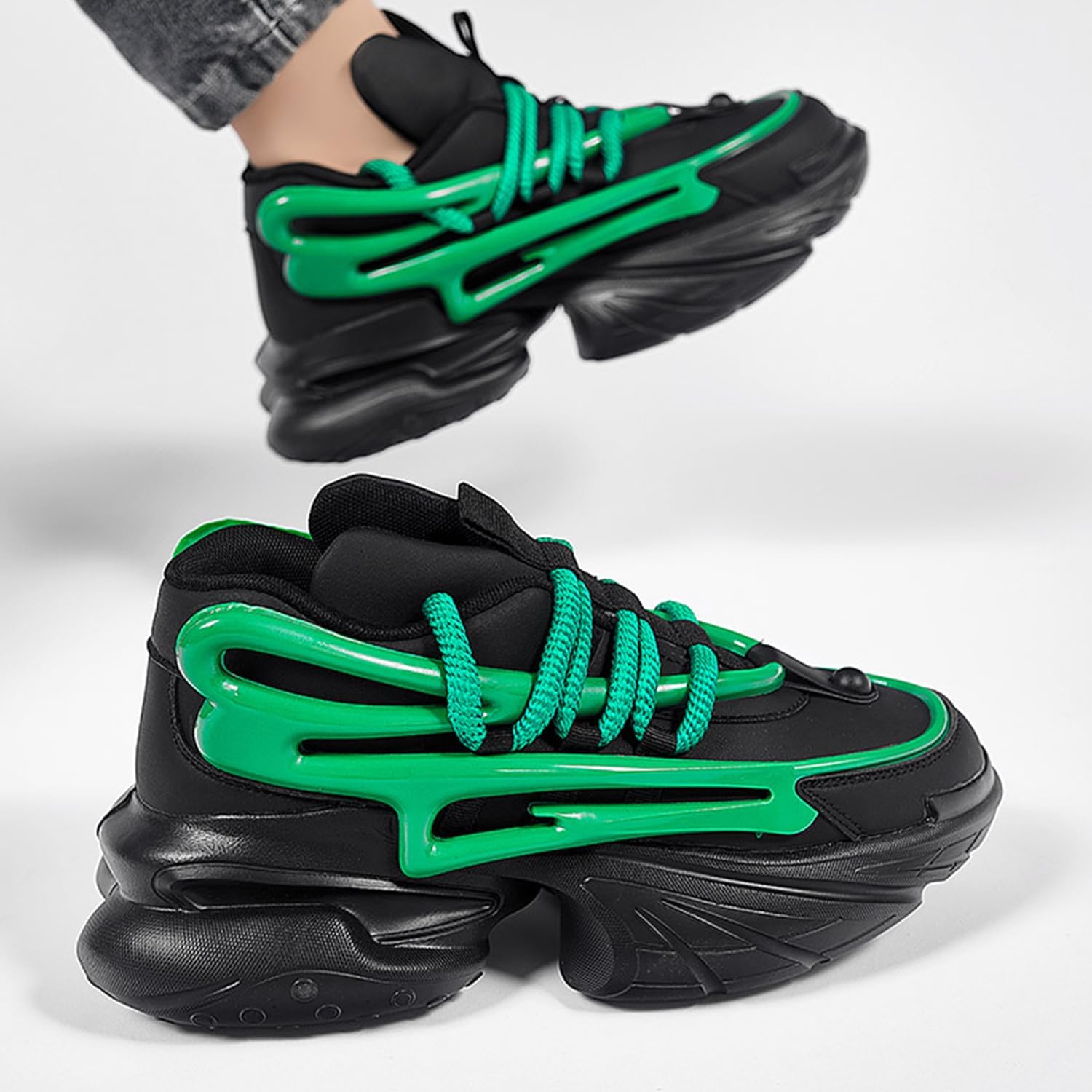 Мужские кроссовки Air Walking, модные массивные кроссовки с волнистой амортизирующей подошвой, черно-красные ретро на платформе, повседневные спортивные «dad» обувь Dacnakby — фото 3